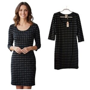 NWT Max‎ Studio M.S.S.P Black Gray Dot 3/4 Sleeve Knit Dress Sz XL